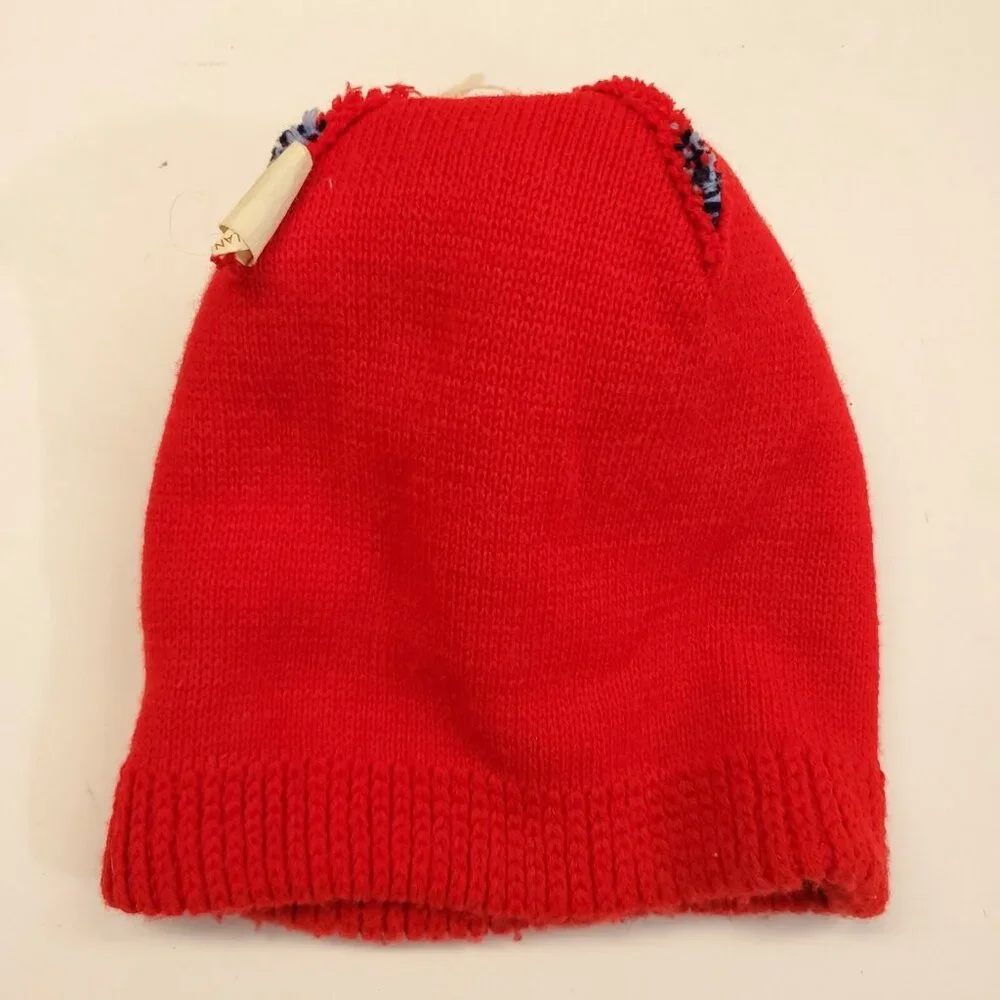 VTG Wigwam Mills Beanie Pom Ski Hat Creslan Acrylic Made in USA Red White Blue - Picture 4 of 8
